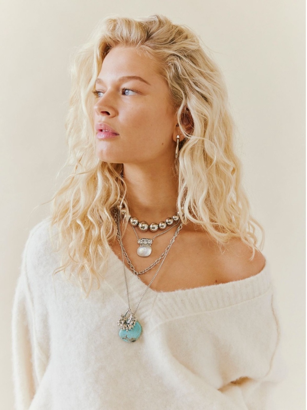 Free people Thea Extreme Layer Necklace silver tone